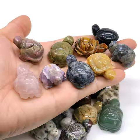 1.2" Mini Natural Crystal Stone Turtle Statue Reiki Healing Tortoise Figurine Amulet Fengshui Sculpt