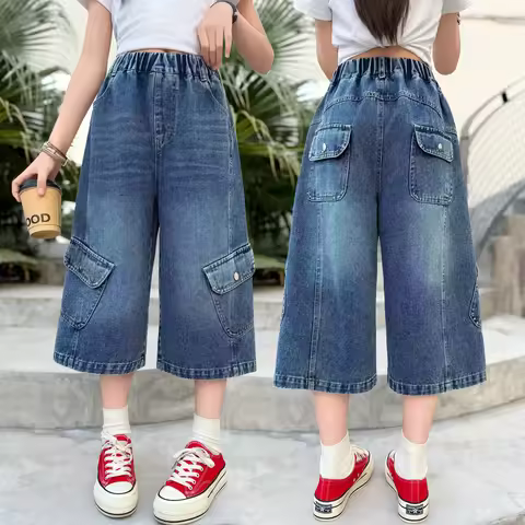 Summer Girls' Tomboy Jorts Harajuku Cargo Jean Shorts Korean Denim Pants Y2K Streetwear High Street 