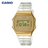 Casio A168XESG-9AD นาฬิกาผู้ชายสี่เหลี่ยมเล็กโปร่งใสย้อนยุคกันน้ำกีฬานักเรียนนาฬิกากีฬา A168XESG-9AD