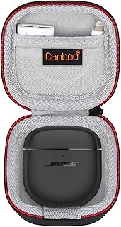 Canboc Hard Carrying Case for New Bose QuietComfort Earbuds II Noise Cancelling in-Ear Wireless Bluetooth Headphones, Mesh Bag fits USB-C Charging Cable, Ear Tips, Black