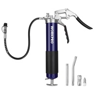 WORKPRO Grease Gun Kit 6000PSI Heavy Duty Grease Gun with 18inch Flexible Hose 2 Fixed Tubes and 3 Nozzles Load