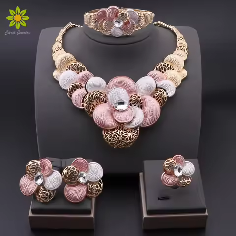 Fashion African Jewellery Set Dubai Gold Color Jewelry Sets Women Customer Nigerian Wedding Flower D
