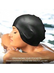 男女皆宜防水游泳帽-高彈性,保護耳朵,覆蓋長髮-大號矽膠潛水帽