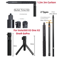 For Insta360 One X3 / X2 One/Gopro Accessories 1.2M 3M Carbon Fiber Invisible Selfie Stick Bullet Time Rotating Handle Tripod