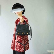 尋寶復古古董包-by Paloma Picasso義大利黑色皮革肩背梯形包
