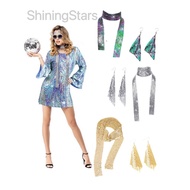 ShiningStars （2pcs）70s Disco Costume Set for Women Retro Fancy Dress Outfit Halloween Accessories