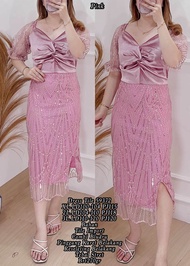 DRESS NATAL MEWAH DAN ELEGAN BAHAN BROKAT COMBINASI BLUDRU-DRESS TANGAN PENDEK EDISI TAHUN BARU 2024
