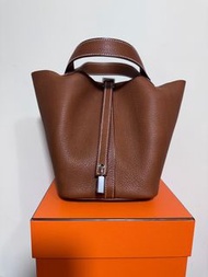 Hermes Picotin 18 銀扣 Barenia 金棕色