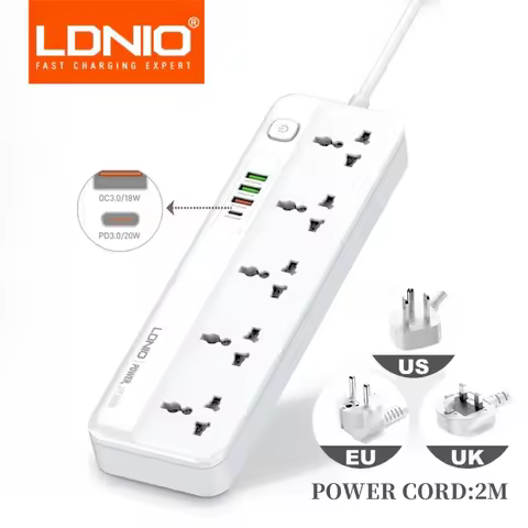 LDNIO Power Strip With 4 USB Pop Socket 2M Extension Cable Network Filter USB Fast Charging Multi Ou