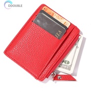 [Ddouble.my] Women Simple PU Leather Wallet Zipper Solid Color Litchi Pattern Men Card Holder