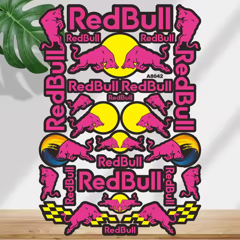 White Reflective Red Bull Stickers Helmet Decals Logo