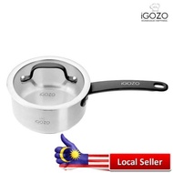 [ Local Ready Stocks ] iGOZO 16cm Elite 304 Stainless Steel Saucepan + Glass Lid | Kitchenware