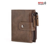 Men Wallet Men Wallet Retro PU Zipper Coin Purse Multifunctional Credit Card Holder RFID Anti-theft 