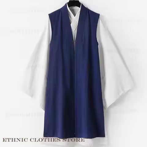 Cosplay Wudang Taoist Robe Costume Traditional Chinese Hanfu Vest Suit Tai Chi Uniform Retro Cotton 