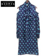 Fendi Heart Print Bowtie Silk Shirt Dress, Navy, Size 40, FD9757 A3N2, Women's