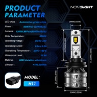 Novsight N61T LED ไฟหน้ารถ 9005 9006 9012 H4 H7 H11 LED ไฟหน้าหลอดไฟ Hi/Lo/หมอก 6500 K/4300 K/3000 K