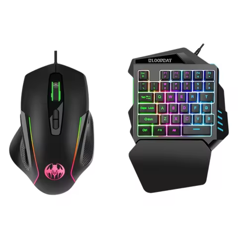 One-Handed RGB Gaming Keyboard with Mouse 6400 DPI USB Wired 35 Keys Combo Converter for Xbox One PS