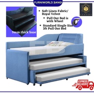 Triple Bed Frame With 3ft Pull Out /Water-repellent Velvet Single/ Super Single Katil 3 Tingkat Tilam