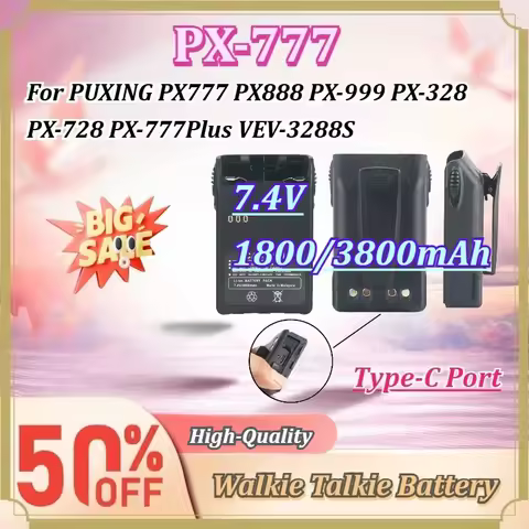 For PUXING PX777 PX888 PX-999 PX-328 PX-728 PX-777Plus VEV-3288S 7.4V 1800/3800mAh Li-ion Walkie Tal
