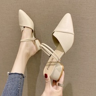【uon3vtyu92.my   925旗舰店】 Sandals With High Heels中跟包头半拖鞋女外穿粗跟尖头仙女风两穿百搭凉 【0902p7HsCo7nt】