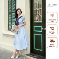 Váy Thiết Kế Nữ Dáng Dài SOLEIL ROOM Cổ Sen Phối Xanh Kẻ Sọc JIMIN DRESS (Không kèm khăn choàng)