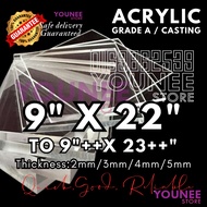 9 x 22 to 9 x 23++ inches acrylic sheet with 2mm, 3mm 4mm and 5mm / transparent akrilik