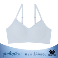 Wacoal Mood ชุดชั้นเนียน บราไร้โครง Smart Size เสริมฟองน้ำ รุ่น MM1F06 สีฟ้า (LT)