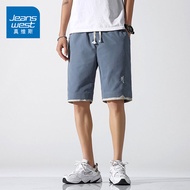 กางเกงขาสั้นทรงตรงลำลองสำหรับผู้ชาย GQ Jeanswest ทรงหลวม ยางยืด เอวกลาง ทรงสี่เหลี่ยม สไตล์ฤดูร้อน