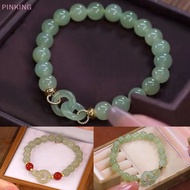 PINKING Fashion Double Ring Interlocking Hetian Jade Beaded Bracelet Female Ins Style Love Safety Bu