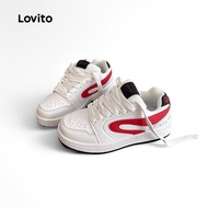 Lovito Sporty Plain Retro Gray Red Color Matching Campusbroad Shoes Youth Outfit Increase Height Sne