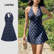 Lovito Gaun Kasual Wanita Motif Tribal dengan Tali Belakang untuk Musim Panas/Musim Semi L133AD069