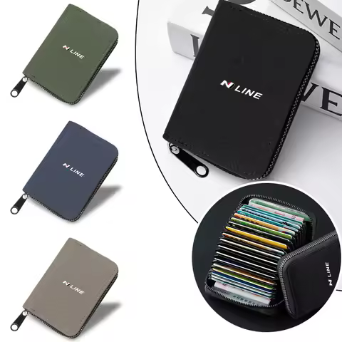 Car Suede Credit Card Holder Coin Purse Bag Men's Zipper Short Wallet For Hyundai N Line Performance
