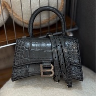 BALENCIAGA Hourglass  鱷魚壓紋沙漏包 XS 黑灰色