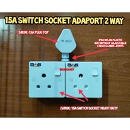 (SIRIM) 15A SWITCH SOCKET ADAPORT 2WAY EXTENSION WALL 15A SOCKET OUTLET.
