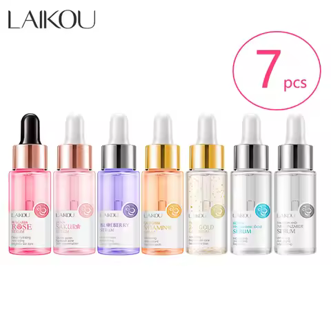 LAIKOU 7 Bottles 24K Gold Snail Sakura Hyluronic Acid Vitamin C Nicotinamida Rose Blueberry Serum Ja