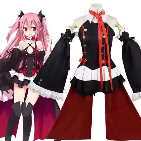 Anime Seraph of The End Cosplay Krul Tepes Costume Black Backless Dress Flared Sleeves Full Set with