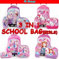 ✷☞ Primary School Bag/ Trolley Bag/ 6Wheels/ 3 In 1 Set Girls Beg Sekolah Roda Perempuan