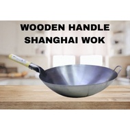 KBM DEEP SHAPE STEEL CALDRON WOK/KUALI TOMYAM/KUALI BESI WITH WOOD HANDLE RHINO /KBM KBMSTOCK