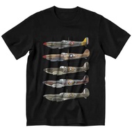 Supermarine Spitfire T Shirt Men Short Sleeve Cotton T-shirt Fighter Plane WW2 War Pilot Aircraft Ai