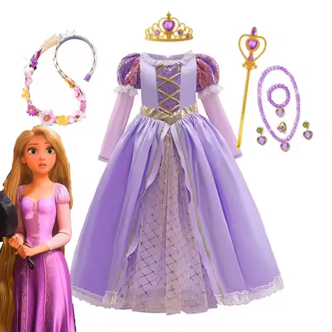 Disney Girl Rapunzel Princess Dress for Kids Halloween Cosplay Tangled Costume Birthday Party Gifts 