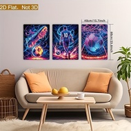 2D flat, 3-Piece Set Neon Football Canvas Painting Prints-Living Room, Bedroom, Home Office Vivid Fo