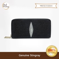 ThaiProduct1688 กระเป๋าสตางค์หนังปลากระเบน ซิปเดี่ยวทรงเลดี้ สีดำ รุ่น TPB0103-R-W254-B