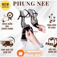 Luxury 7cm high heel sandals with stones - Thin straps to flatter the feet - Pointed toe shape for p