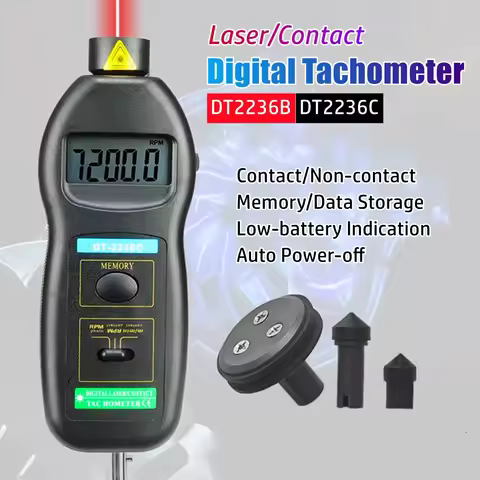 DT-2236B Photoelectric Tachometer and Contact Tachometer Two Function RPM Meter Speed Tester Laser D