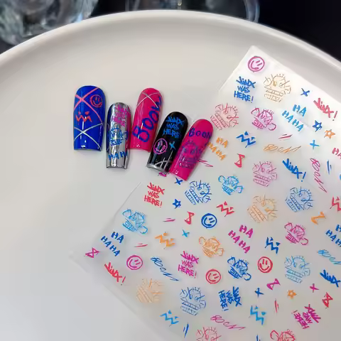 Game Jinx Arcane Cosplay Nail Stickers Graffiti Colorful Cartoon Nail Decorations Accessories Props