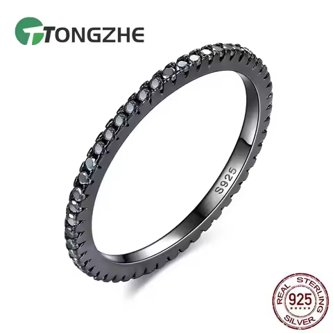 TONGZHE Luxury Concise Rings for Women 925 Sterling Silver CZ Stone Rose Black Gold Wedding Bulgaria