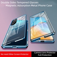 Double Sided Front and Back Tempered Glass Magnetic Metal Flip Case For OPPO Reno 11 Pro 10 10Pro 9 8 8T 8Pro 7Z 6 5 5 Pro5G Phone Cover Casing