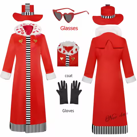 Valentino Cosplay Anime Hazbin HazbinHotel Hotel Roleplay Costume Men Women Long Red Coat Uniform Ha