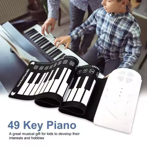Portable 49-Key Hand Roll Portable Piano Flexible Silicone Roll Up Folding Electronic Keyboard Best 