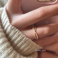 NOBBY French Retro Style Pearl Small Diamond Cross Open Ring R138 Cincin Perempuan Cincin Silver Cin